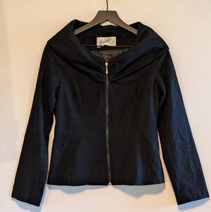 Lucy Paris Wool Blend Peplum Jacket Black Drape Collar Zip Front Blazer